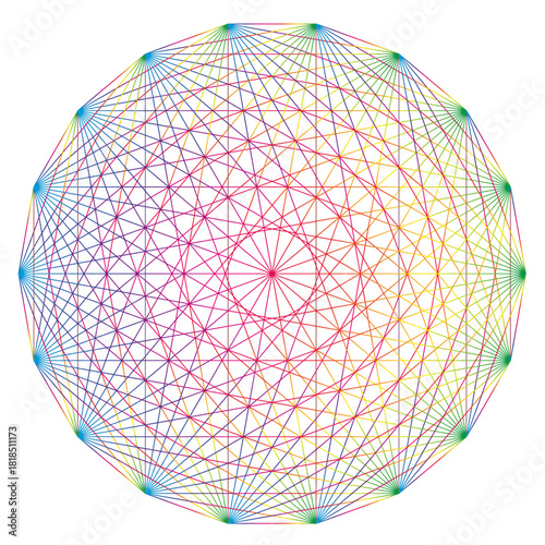 Illustration Octadécagone Couleurs Arc-en-ciel Géométrie Sacrée Cercle Lumière Fréquence Vecteur