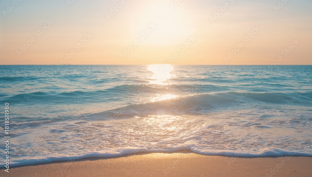 Obraz premium Gradient blue sea waves and sky at the beach during summer, ideal for background layouts or editorial headers
