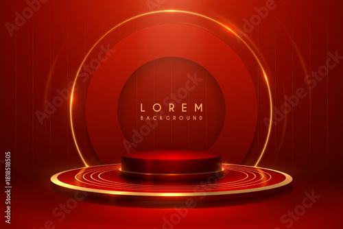 Gold and red stage with light effects