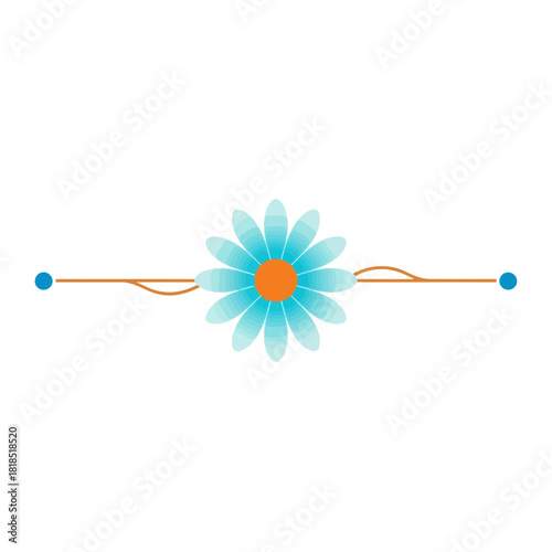 Decorative blue daisy flower with an orange center, connected by a thin line, isolated on