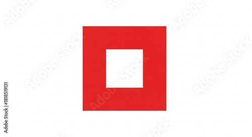 Bold red rectangle with a central opening, perfect for branding, interface design, or eye-catching graphic elements, conveys a strong, modern message