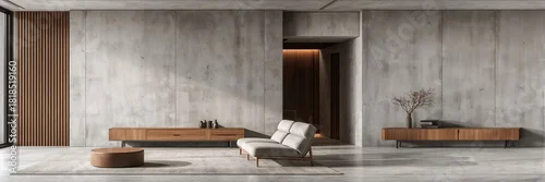 Panel kuchenny z motywem Modern living room interior featuring a concrete wall, suitable for layout and design planning