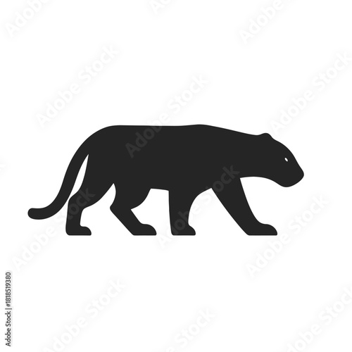 Black panther silhouette walking in profile on a white background.
