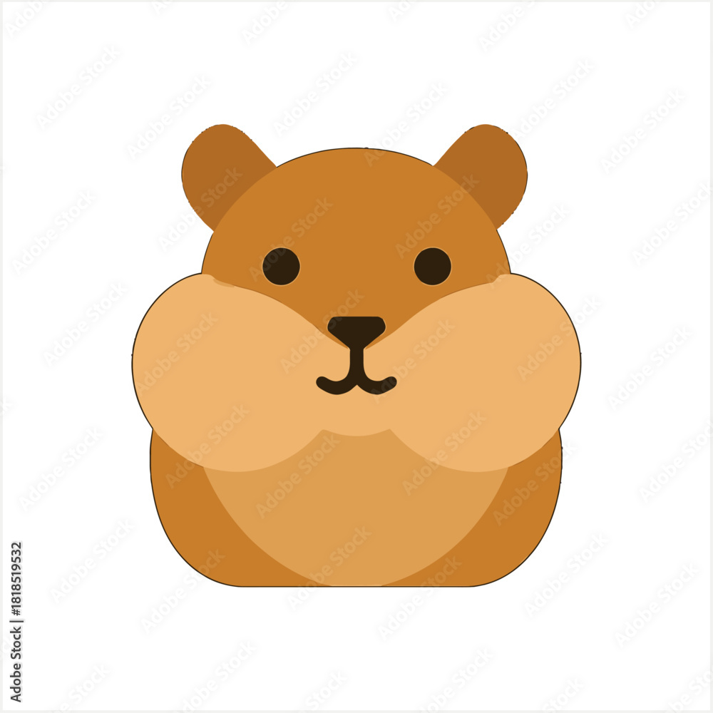 Fototapeta premium Cute cartoon illustration of a brown hamster with full cheeks and small ears on a white background, depicted in a simple flat design style.