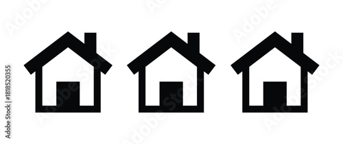 Minimalist Home Icon Set Three Black House Silhouettes