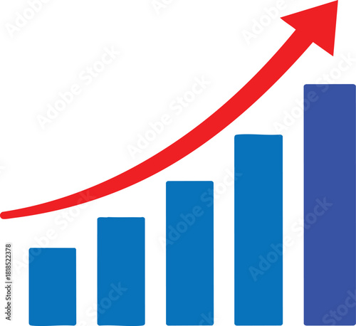 Climbing Success Graph: A vibrant illustration showcasing a upward trending graph with blue bar and red arrow, symbolizing growth and progress in business or finance.