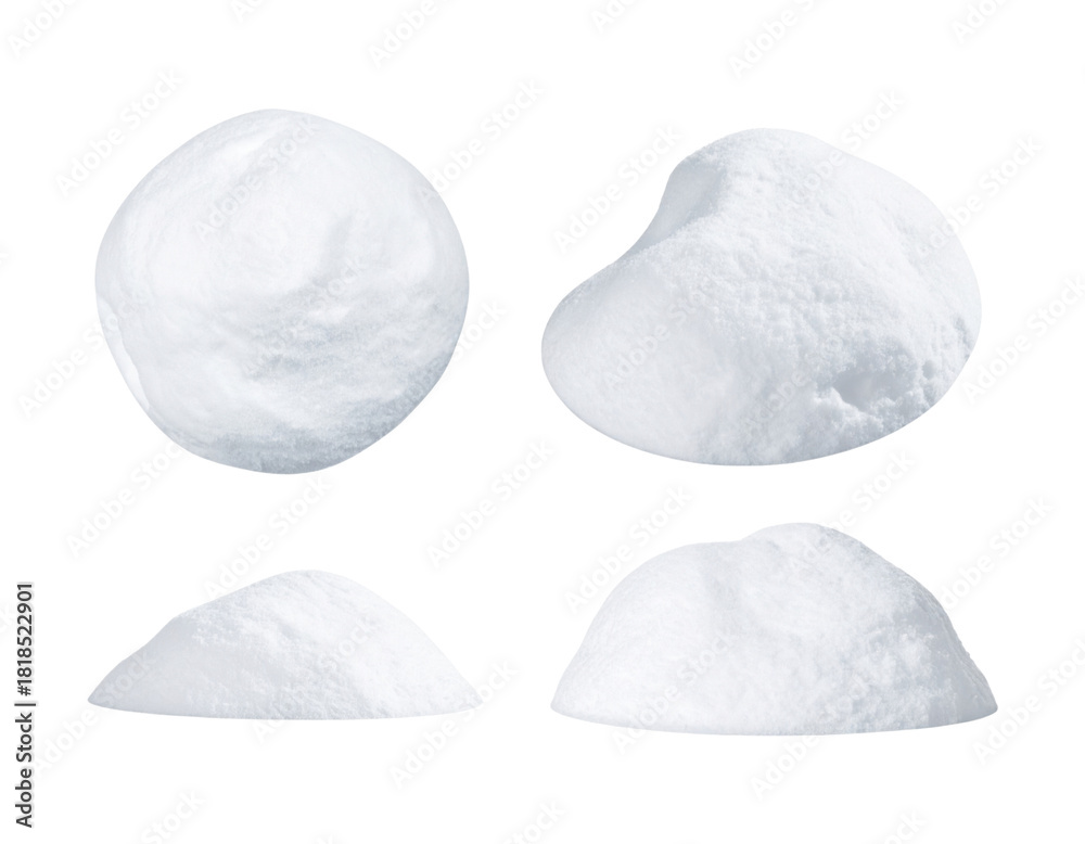 Naklejka premium A set of soft, fluffy snow piles, clean, for grounding, isolated on transparent background, PNG