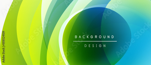 Abstract vibrant layers create flowing design. Green, blue hues blend, forming dynamic background. Text reads background design.