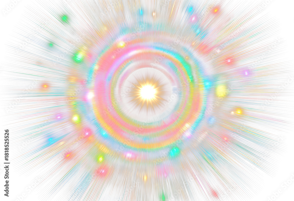 Fototapeta premium Colorful Optical Flare with Rainbow Rings and Light Overlay Elements Isolate on Transparent Background, cutout, png