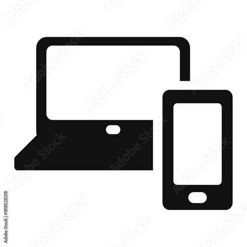 Responsive device vector icon — laptop and smartphone symbol in minimal flat outline style for web design, digital interface, cross-platform apps, and modern UI concepts
