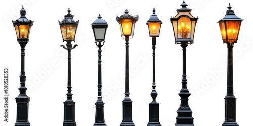 Set of elegant table lamps isolated on transparent or white background