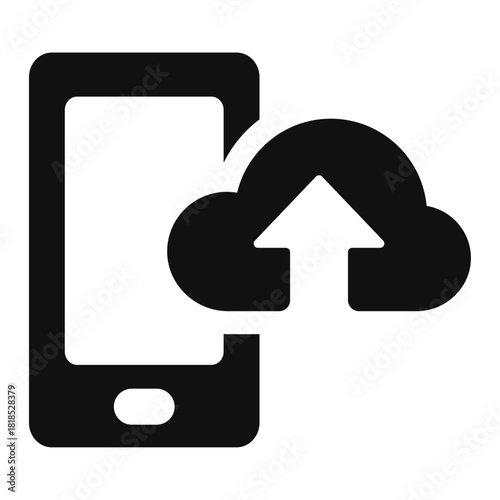 Mobile cloud sync vector icon — smartphone with cloud upload and download arrows in minimal flat outline style for data backup, storage, synchronization, and modern UI design
