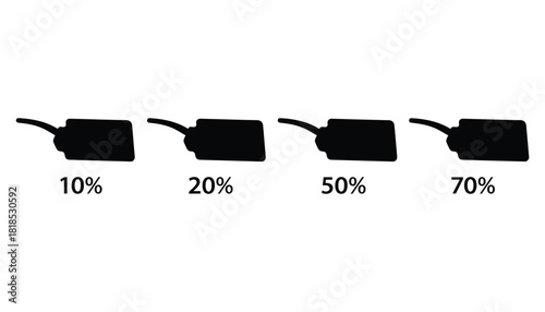 Battery level indicator showing different percentages of charge state