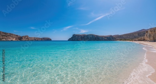 Fototapeta Naklejka Na Ścianę i Meble -  Turquoise waters and sandy beaches at Balos lagoon in Crete, Greece, ideal for relaxation and leisure activities