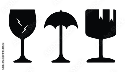 Fragile handle with care keep dry shipping package label vector