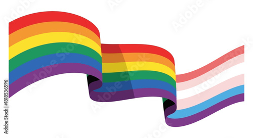 A flowing rainbow flag and a transgender pride flag waving together, symbolizing LGBTQ+ pride and inclusivity.