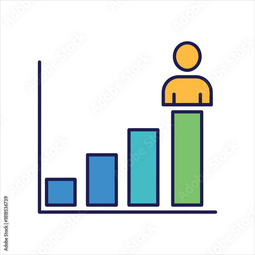 Person Standing On Rising Bar Chart