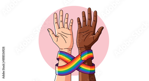 Embracing Diversity Two Hands United with a Rainbow Ribbon, Celebrating Unity and Equality