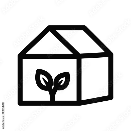 Greenhouse Outline Icon With Sprout