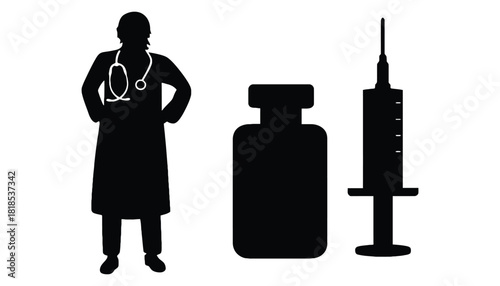 Doctor vaccine syringe medical healthcare immunization silhouette