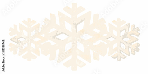 Three cream colored snowflakes with a distressed texture on a white background