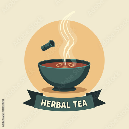 Herbal tea in bowl steaming hot, showing medicinal clove detail. Herbal tea provides comfort and warmth, including smoke-like vapors rising over beverage.