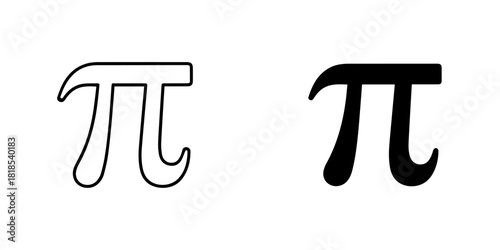 Two versions of the greek letter pi symbol, one outlined and one solid, isolated on