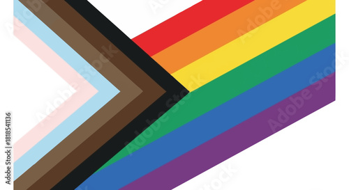 The image features a vibrant and inclusive Pride flag design with additional colors.