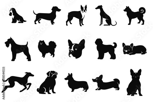 Trending Popular Dog Breeds Silhouette Icon Set