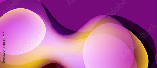 Abstract shapes blend, creating vibrant purple, yellow gradients. Smooth curves suggest movement, depth within minimalist design.