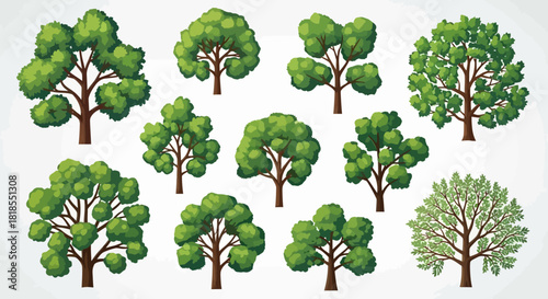 Collection of Stylized Vector Trees for Decorative Design and Nature-Themed Projects