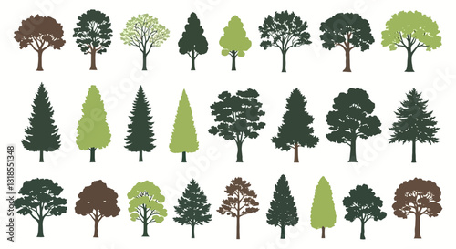 Diverse Tree Silhouettes A Collection of Various Tree Shapes and Styles for Design and Nature
