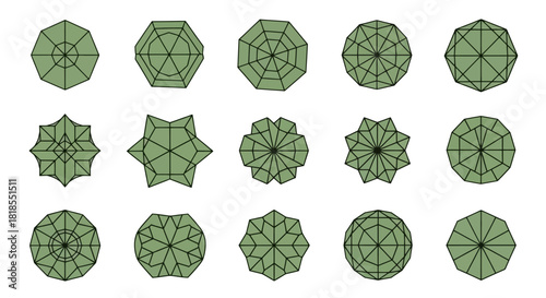 Geometric Tree Top View Collection Diverse Polygonal Shapes for Design and Visual Concepts