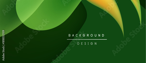 Abstract green background features overlapping shapes. Smooth gradients create depth, modern design elements present. Text reads background design.