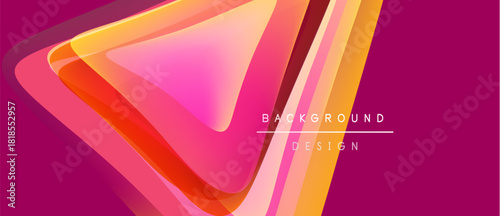 Abstract design features vibrant layers, gradients. Pink background contrasts orange, yellow shapes. Modern aesthetic, dynamic composition.