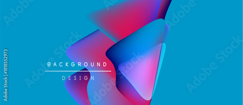 Abstract vibrant layers overlap, creating dynamic visual effect. Blue dominates, accented by pink, purple hues. Text reads background design.