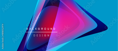 Abstract design features vibrant gradients. Shapes overlap creating dynamic visual effect. Blue background enhances color contrast. Modern aesthetic.