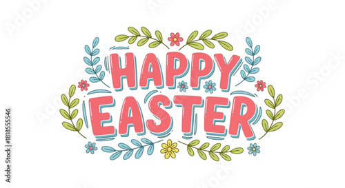 Joyful Easter holiday message in a stylish decorative frame, featuring a botanical border for spring season greetings and festive celebration designs