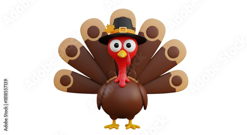 Cartoon Turkey Wearing Pilgrim Hat for Thanksgiving