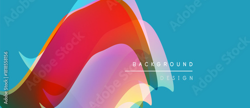 Abstract colorful waves overlap. Vibrant hues blend, creating dynamic background. Text reads background design. Modern aesthetic.