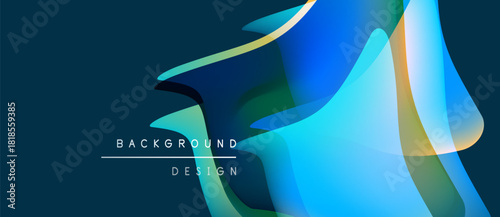 Abstract background design features flowing blue shapes, gradients, vibrant colors. Modern aesthetic, dynamic composition, clean presentation.