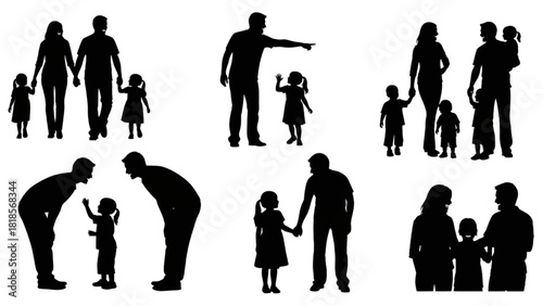 Diverse family silhouettes depicting togetherness, guidance, and connection