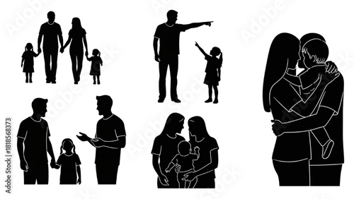 Silhouette Family Illustrations Parents, Children, and Love