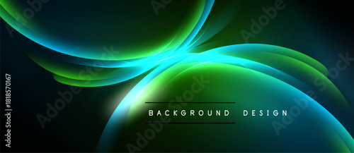 Abstract flowing lines, vibrant green hues, dark background. Modern design element, smooth gradients, dynamic composition.