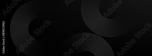 Wallpaper Mural Abstract black glowing geometric lines modern shiny gray circle lines pattern, Modern black gray gradient rings, circle black background. EPS10, WEBSITE Torontodigital.ca
