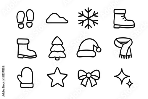 Christmas Icon Collection. Christmas Footprints Collection. Line outline icon set of Christmas Footprints