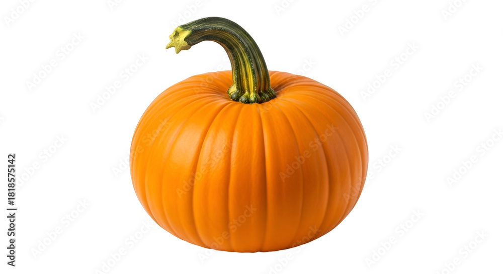 Obraz premium Orange Pumpkin with Green Stem on Black Background