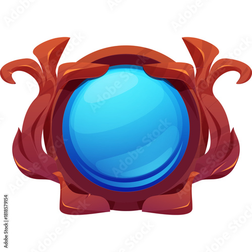 Ornate wooden frame with a glowing blue magical orb, fantasy game asset icon.