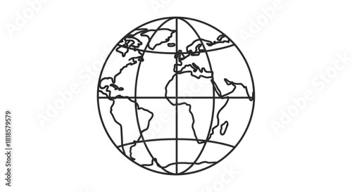 Clean line art of Earth globe for global business, maps, travel, or education projects, perfect for logos, icons, or infographics on a transparent backdrop