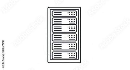 Modern server rack icon, perfect for illustrating data storage, networking, or IT infrastructure solutions with a clean and scalable design